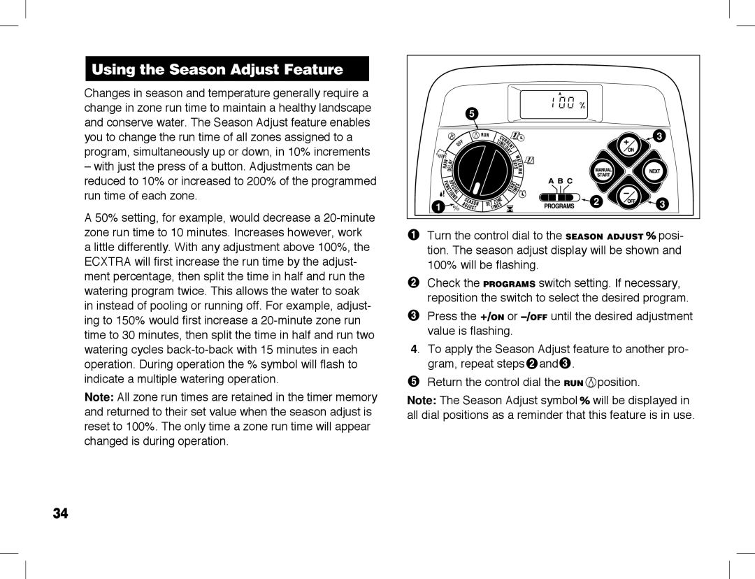 Toro ECXTRA manual Using the Season Adjust Feature 