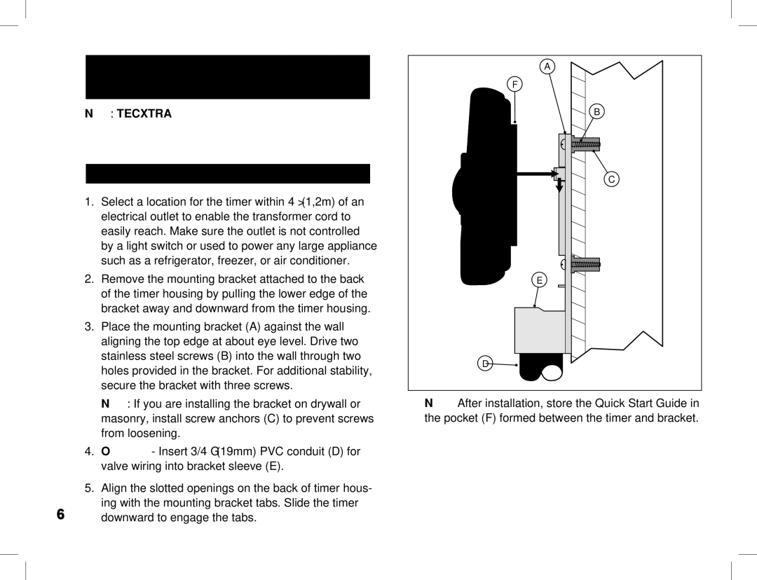 Toro ECXTRA manual Timer Installation, Indoor Model Installation 