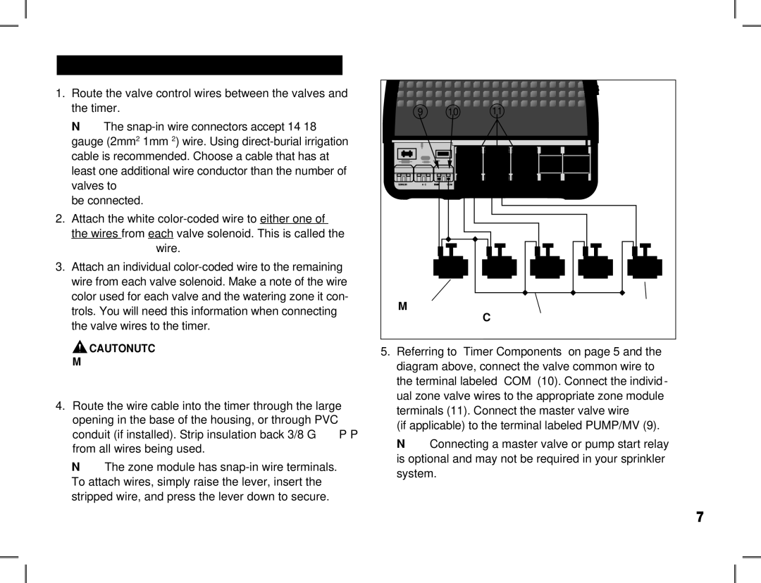 Toro ECXTRA manual Connecting the Valves, Master Valve Zone Valves Valve Common Wire 