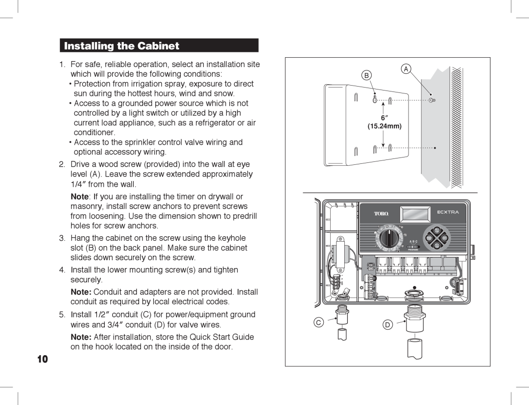 Toro ECXTRA manual Installing the Cabinet 