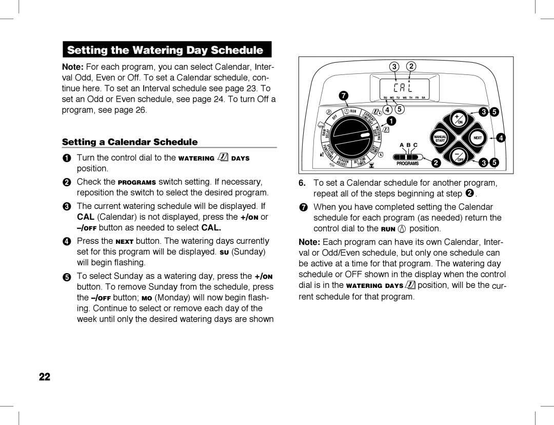 Toro ECXTRA manual Setting the Watering Day Schedule, Setting a Calendar Schedule 
