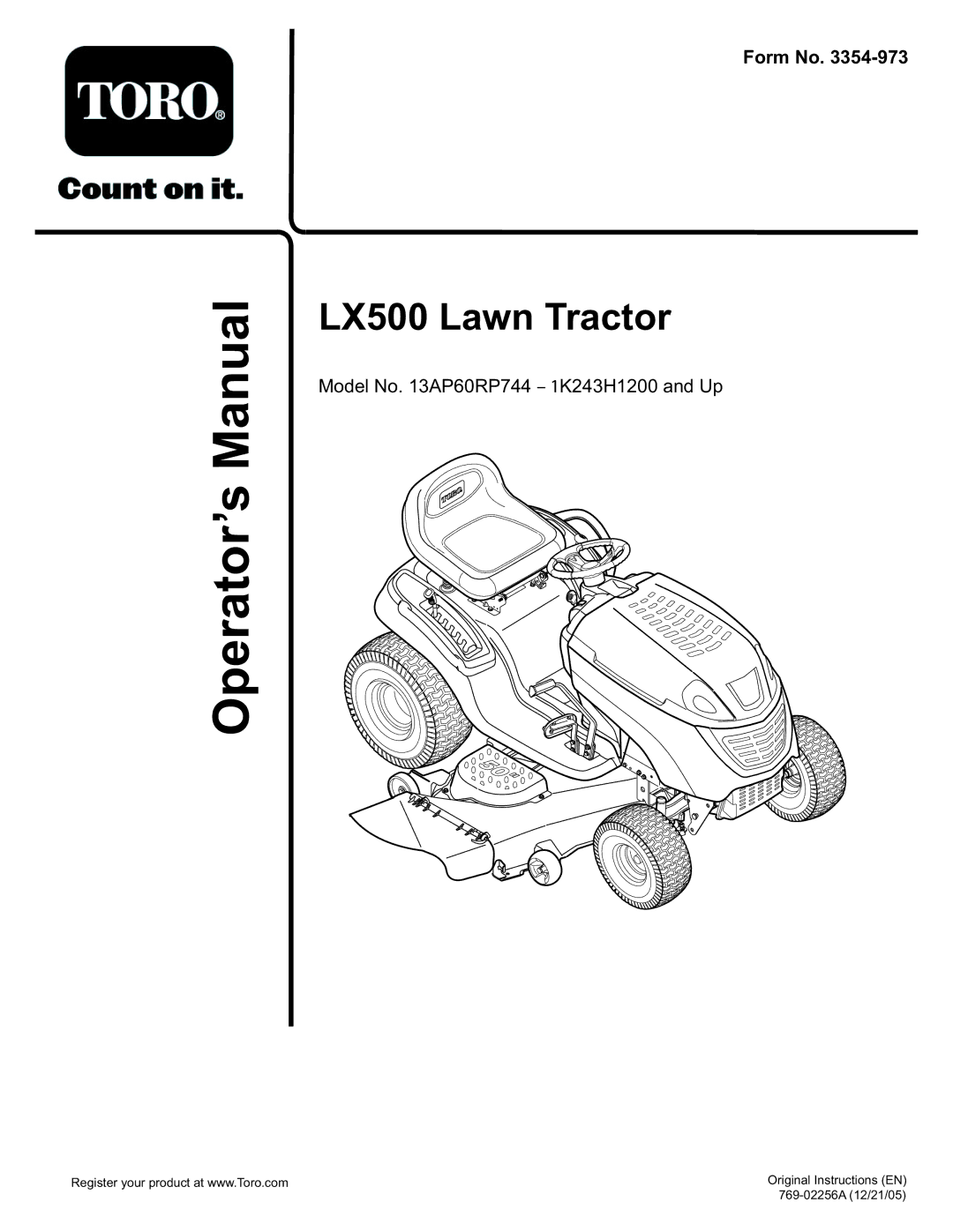 Toro manual LX500 Lawn Tractor 