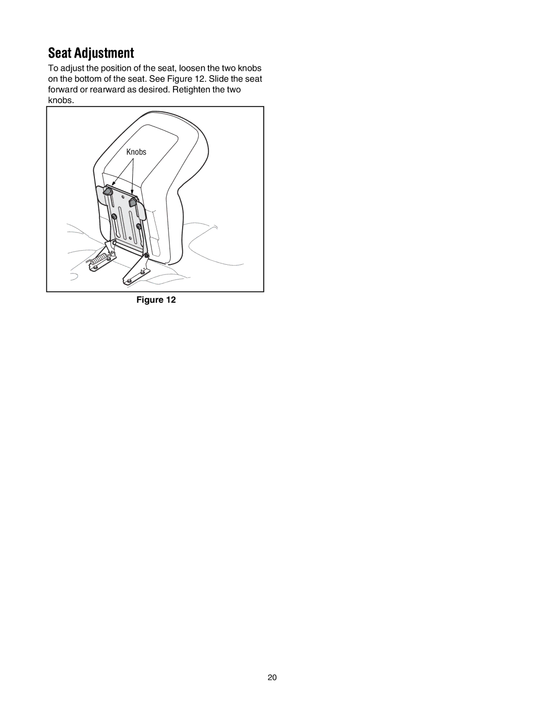 Toro LX500 manual Seat Adjustment 