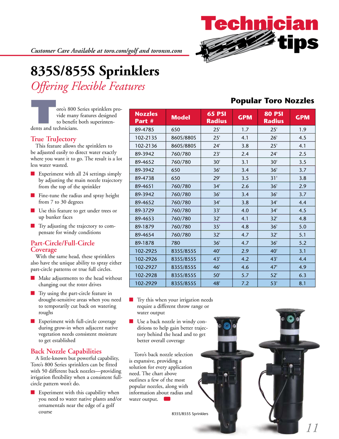 Toro NO. 12 manual Offering Flexible Features, True TruJectory, Part-Circle/Full-Circle, Coverage, Back Nozzle Capabilities 