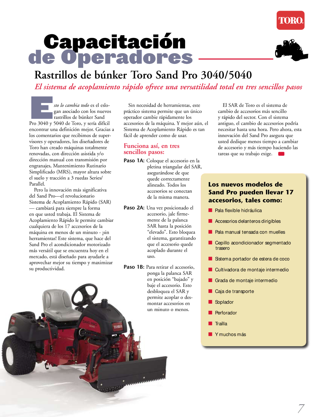 Toro NO. 12 manual Capacitación de Operadores 