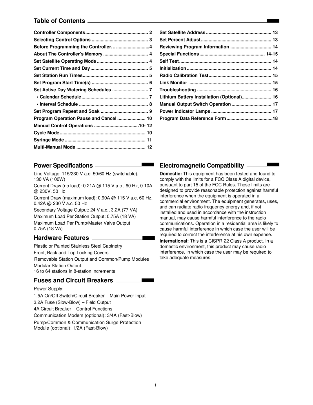 Toro Plus Series Satellite specifications Table of Contents, Power Specifications, Hardware Features 