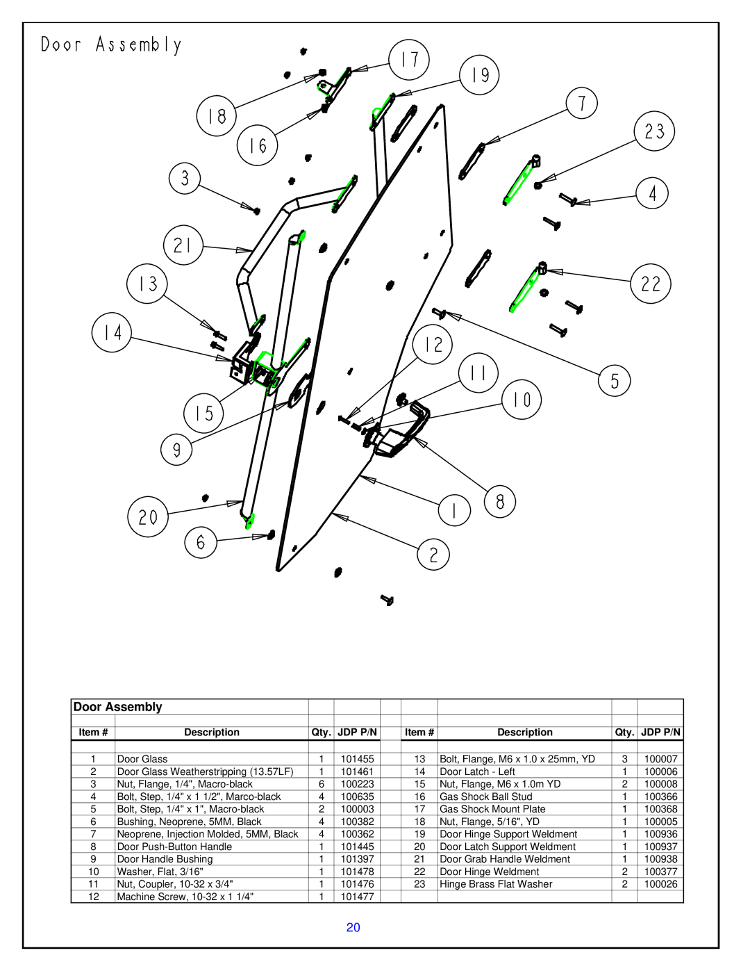 Toro ROPS HARD CAB, 30391 manual Door Assembly 