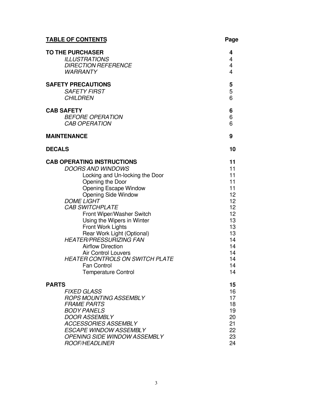 Toro 30391, ROPS HARD CAB manual Table of Contents To the Purchaser 