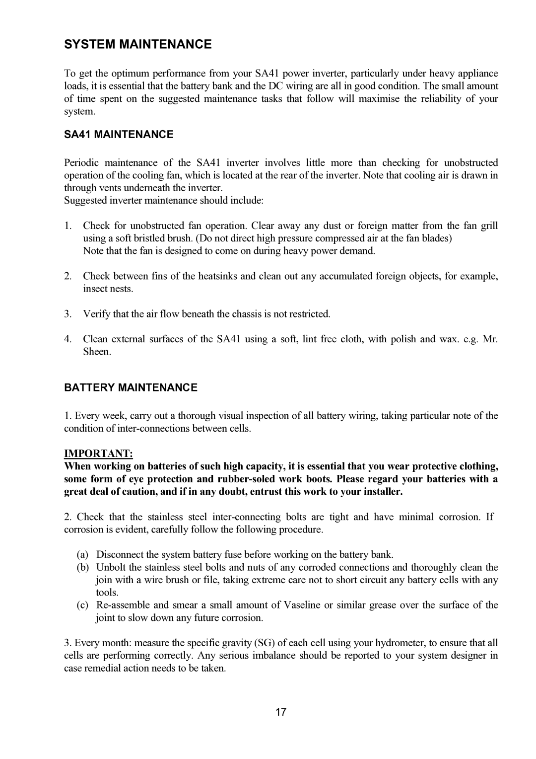 Toro owner manual System Maintenance, SA41 Maintenance, Battery Maintenance 