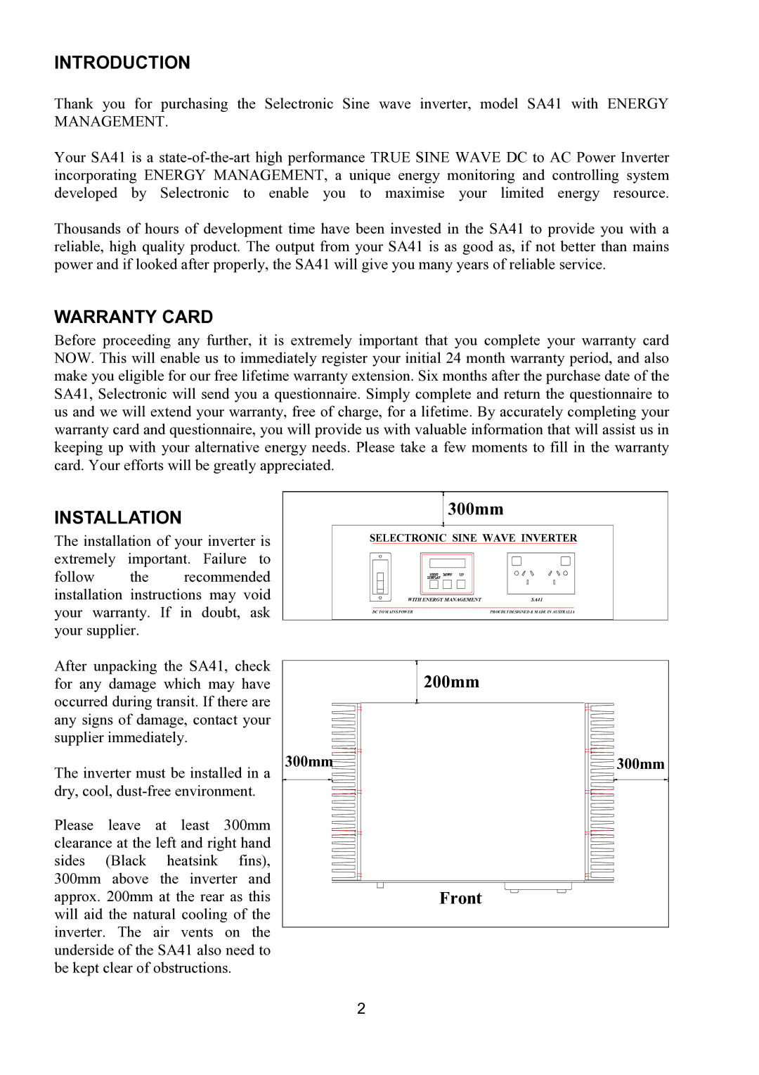 Toro SA41 owner manual Introduction, Warranty Card, Installation 