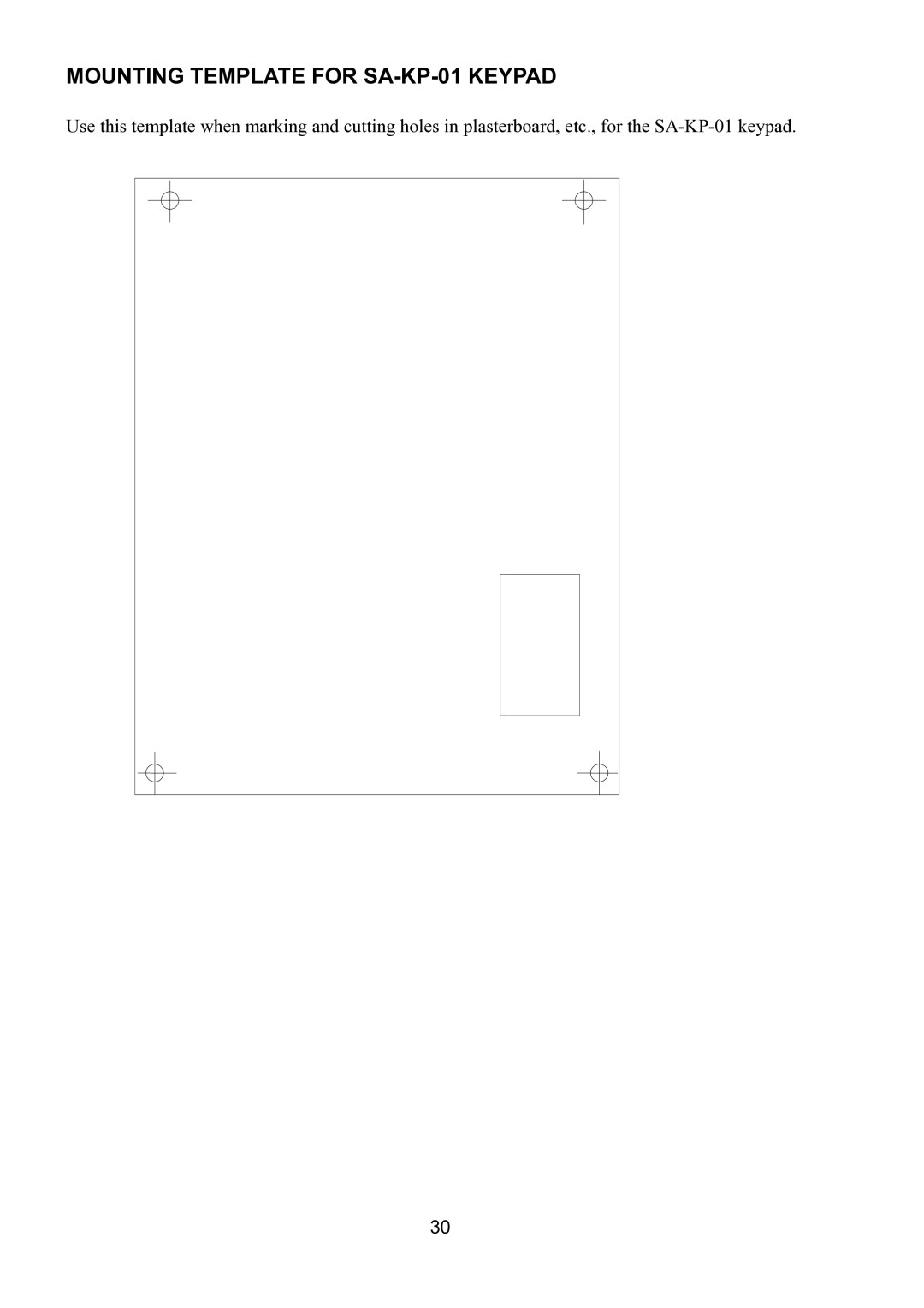 Toro SA41 owner manual Mounting Template for SA-KP-01 Keypad 