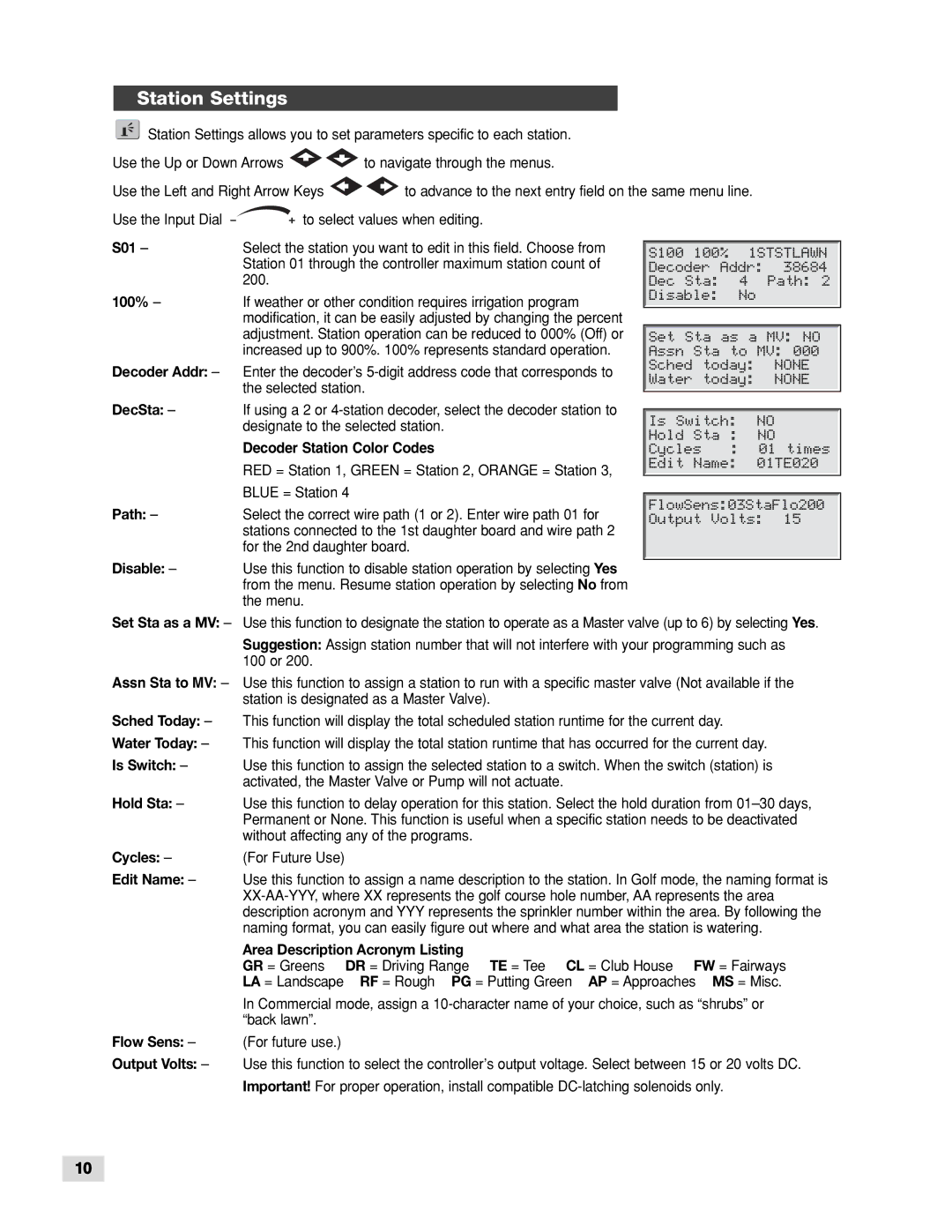 Toro TDC-100/200 manual Station Settings 