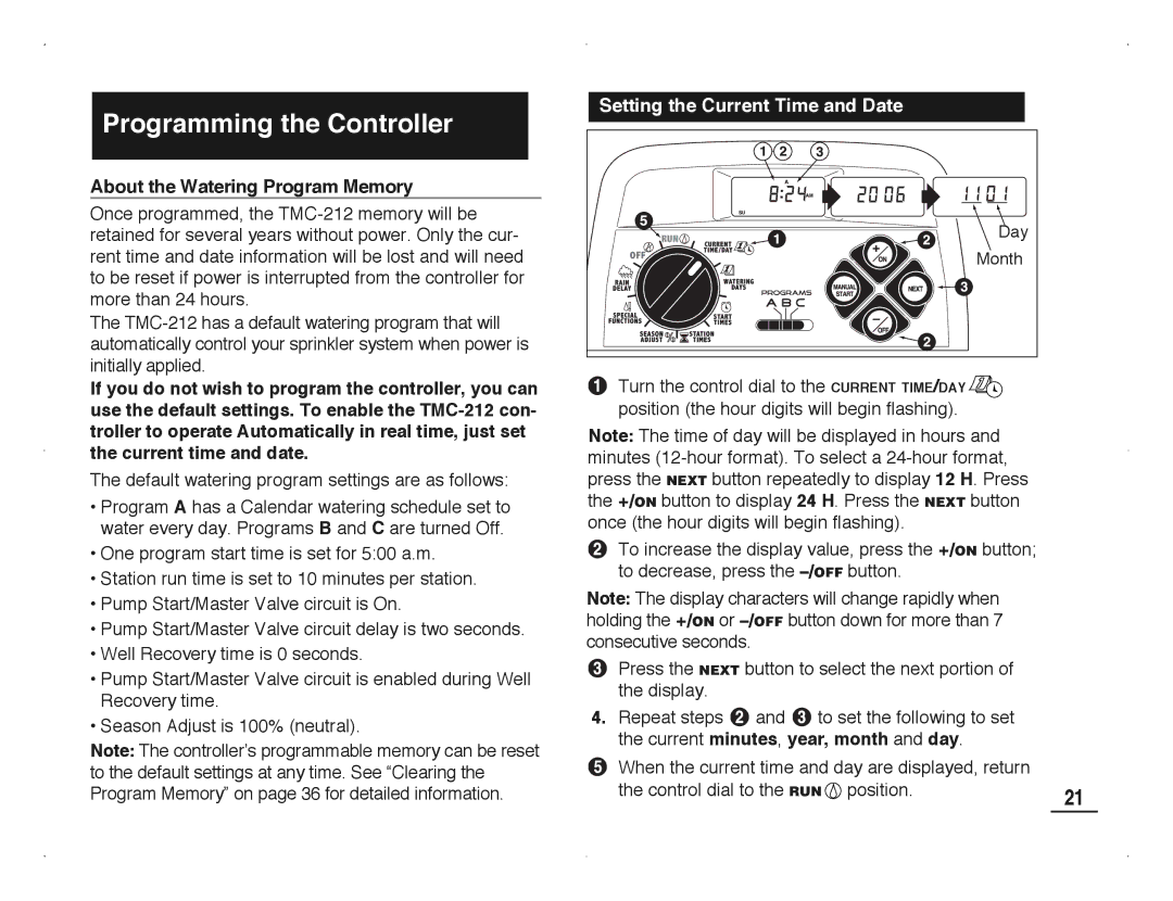 Toro TMC-212 manual Programming the Controller, About the Watering Program Memory 