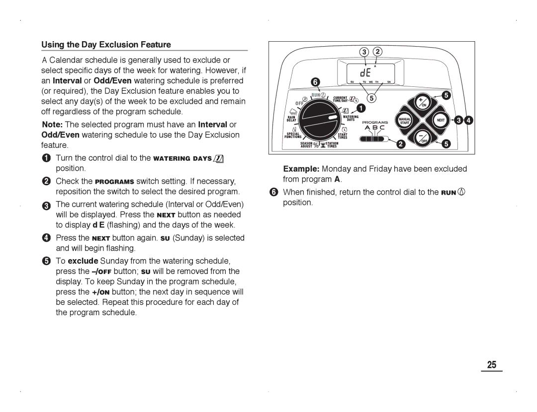 Toro TMC-212 manual Using the Day Exclusion Feature 