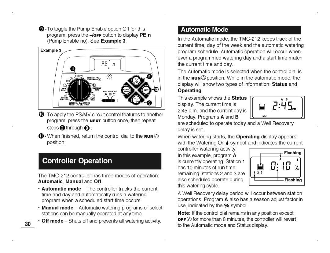 Toro TMC-212 manual Controller Operation, Automatic Mode 