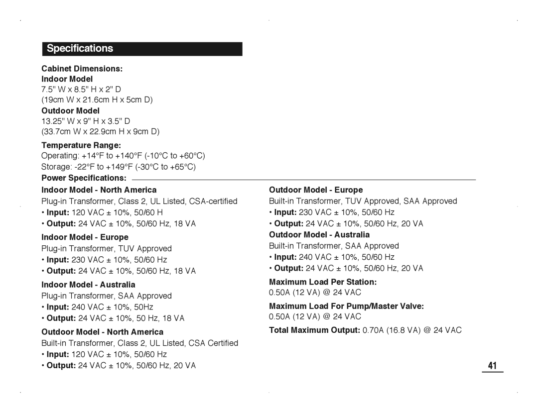 Toro TMC-212 manual Specifications 