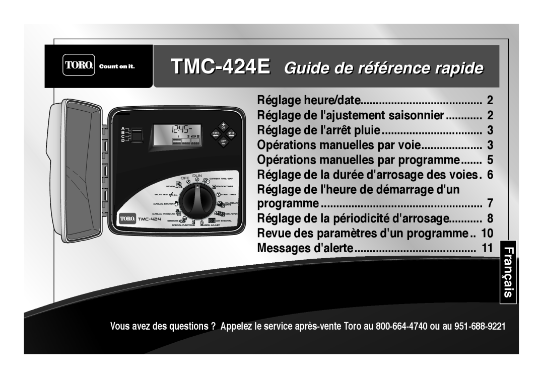 Toro TMC-424E Guide de référence rapide, Français, Réglage heure/date, Réglage de lajustement saisonnier, programme 
