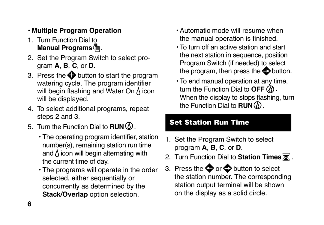 Toro TMC-424E manual Multiple Program Operation, Set Station Run Time 