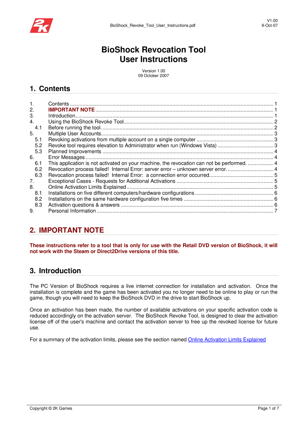 Toro V1.00 manual Contents, Introduction 