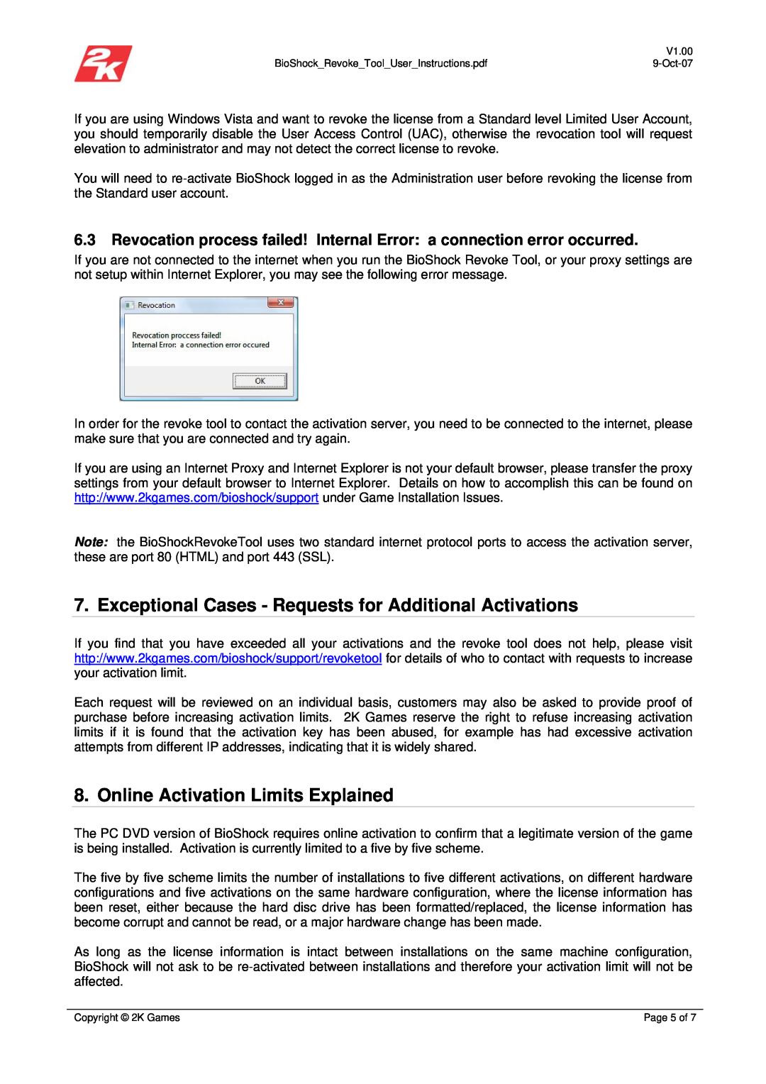 Toro V1.00 manual Exceptional Cases - Requests for Additional Activations, Online Activation Limits Explained, Page 5 of 
