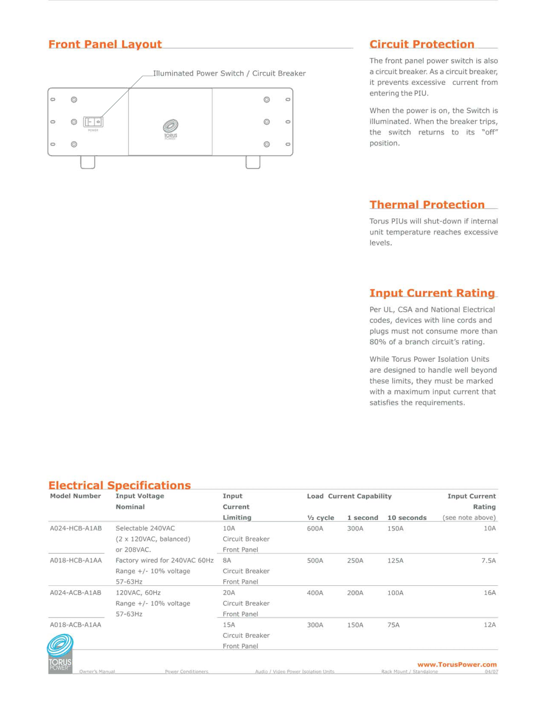 Torus Power A024-HCB-A1AB manual 