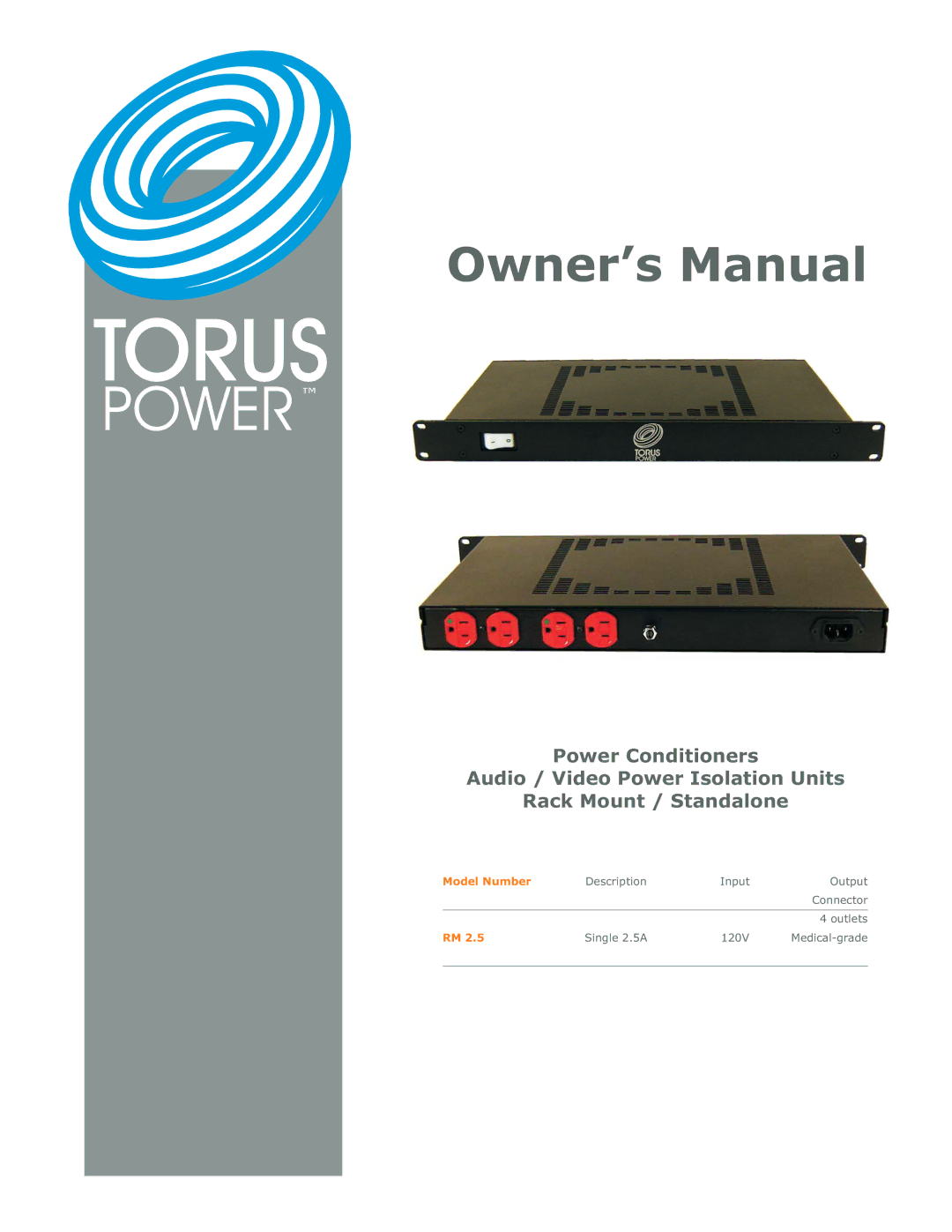 Torus Power rm 2.5 power conditioner owner manual Model Number 