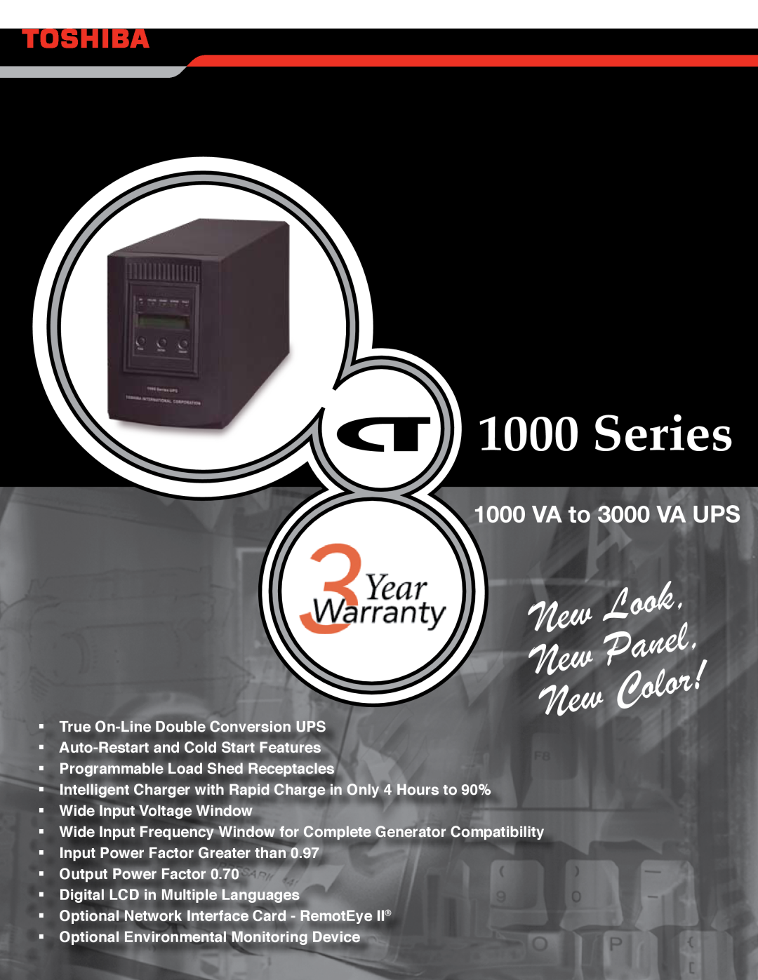 Toshiba 1000 SEREIS warranty Series, Look, Panel, Color, VA to 3000 VA UPS, Uninterruptible Power Systems 