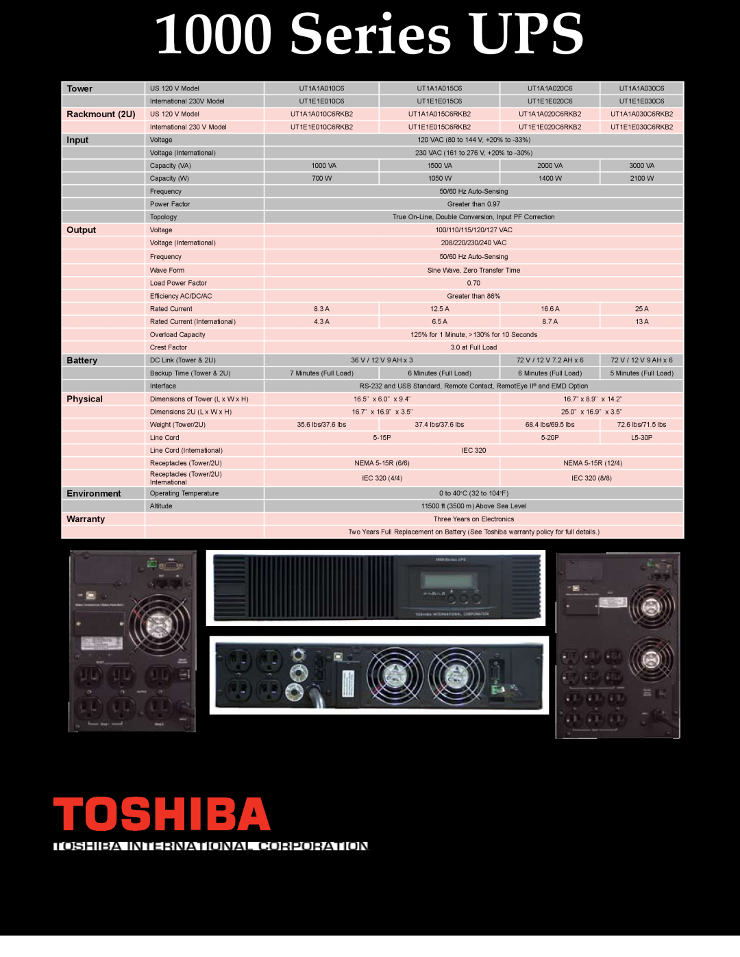Toshiba 1000 SEREIS Series UPS, Available Through, Ups Adjustable Speed Drives, Motors, Controls Instrumentation Plc 