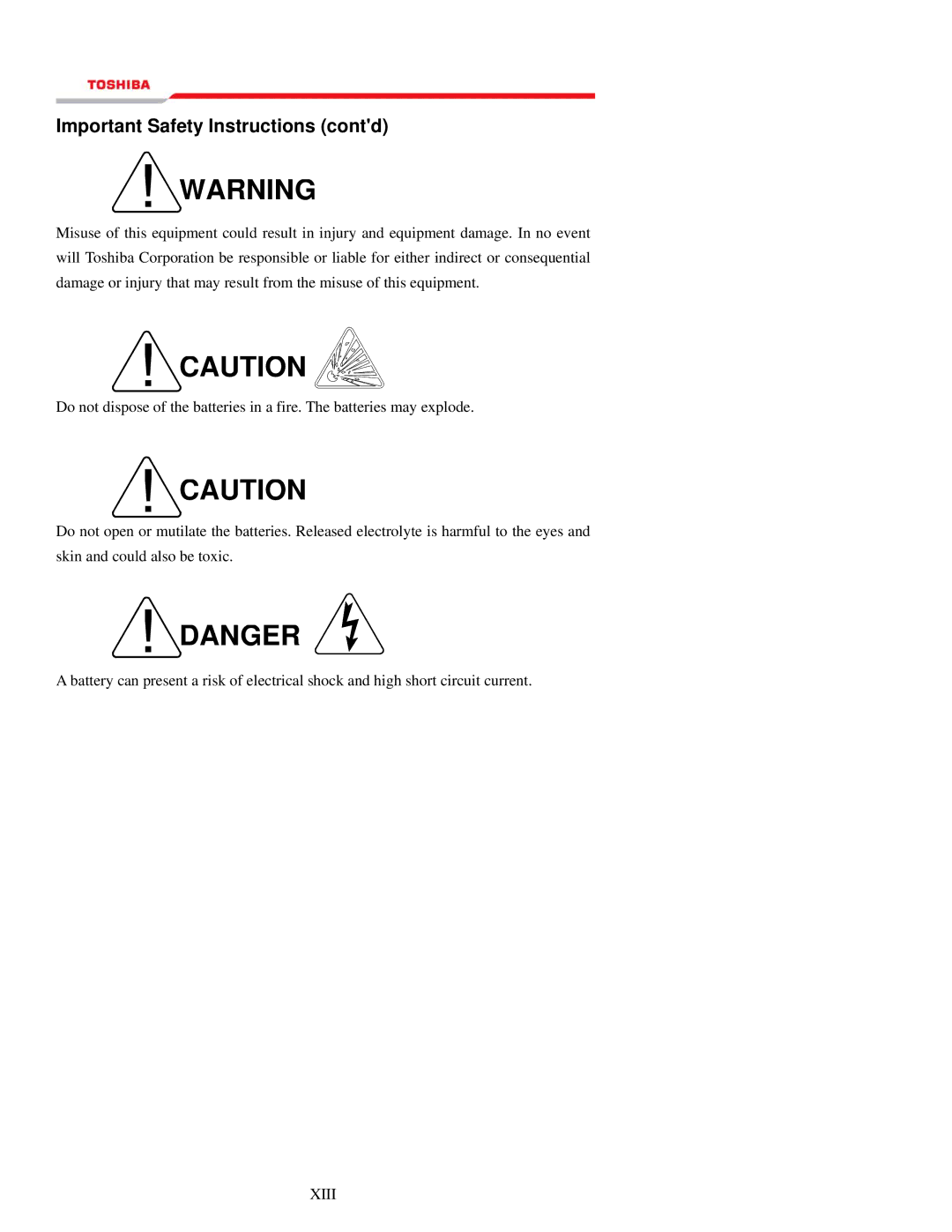 Toshiba 1000 Series manual Important Safety Instructions contd 