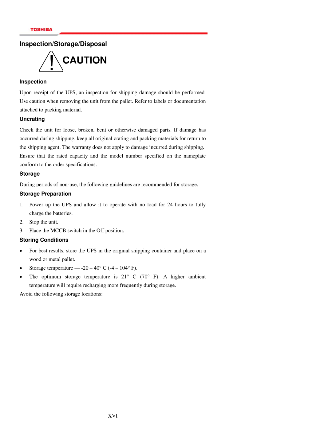 Toshiba 1000 Series manual Inspection/Storage/Disposal 