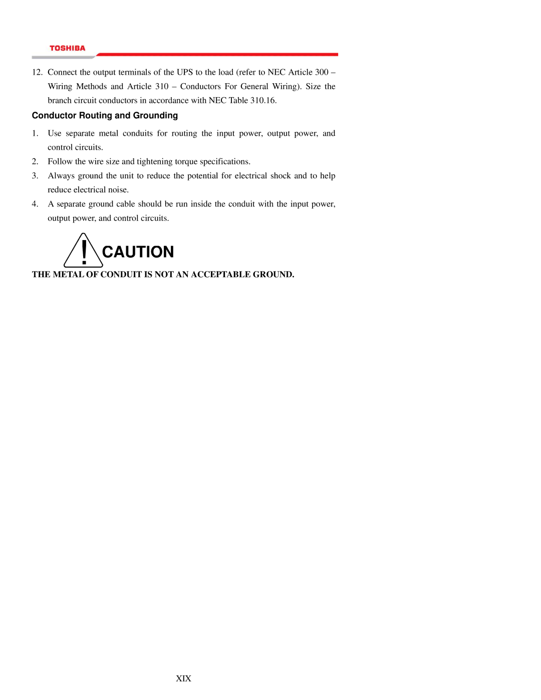 Toshiba 1000 Series manual Conductor Routing and Grounding 