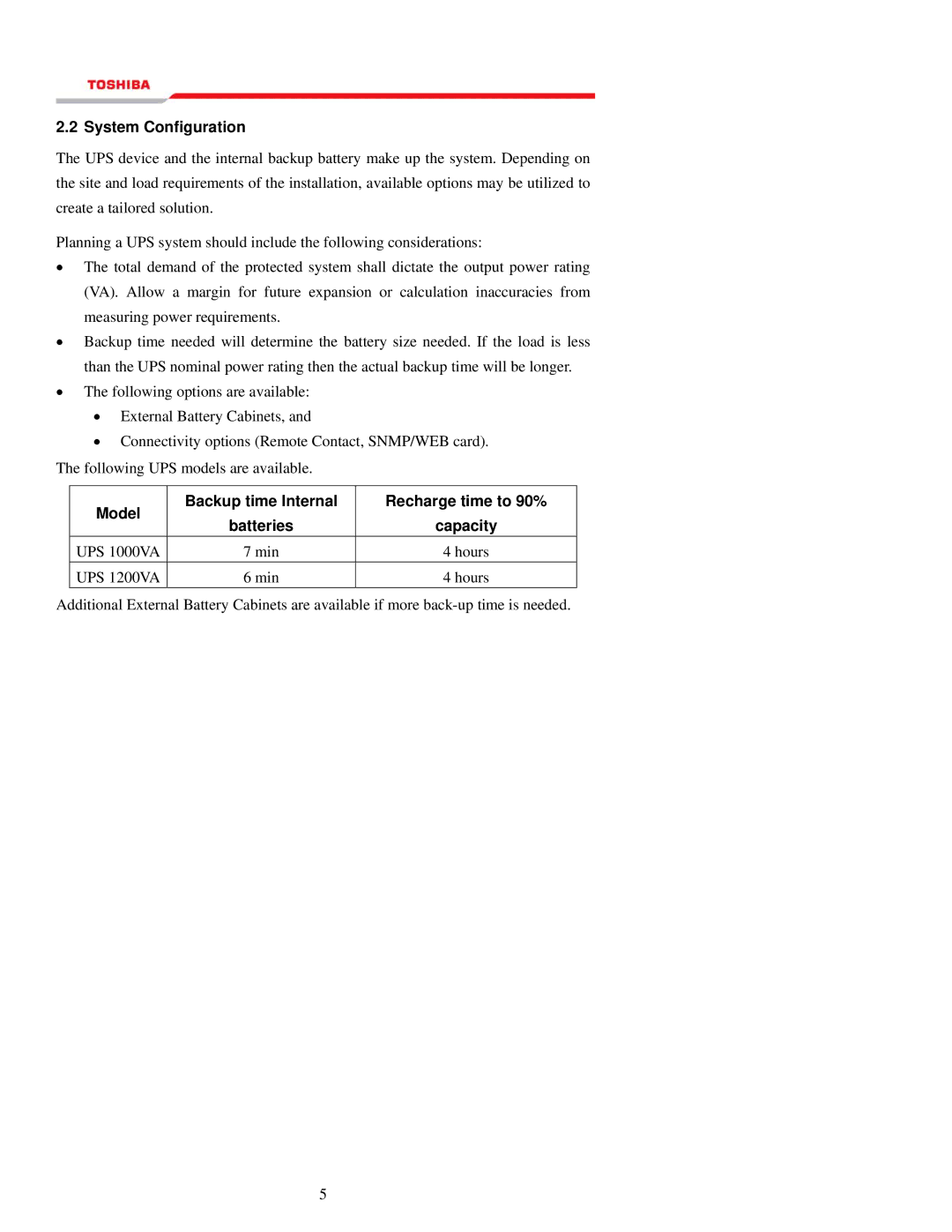 Toshiba 1000 Series manual System Configuration 