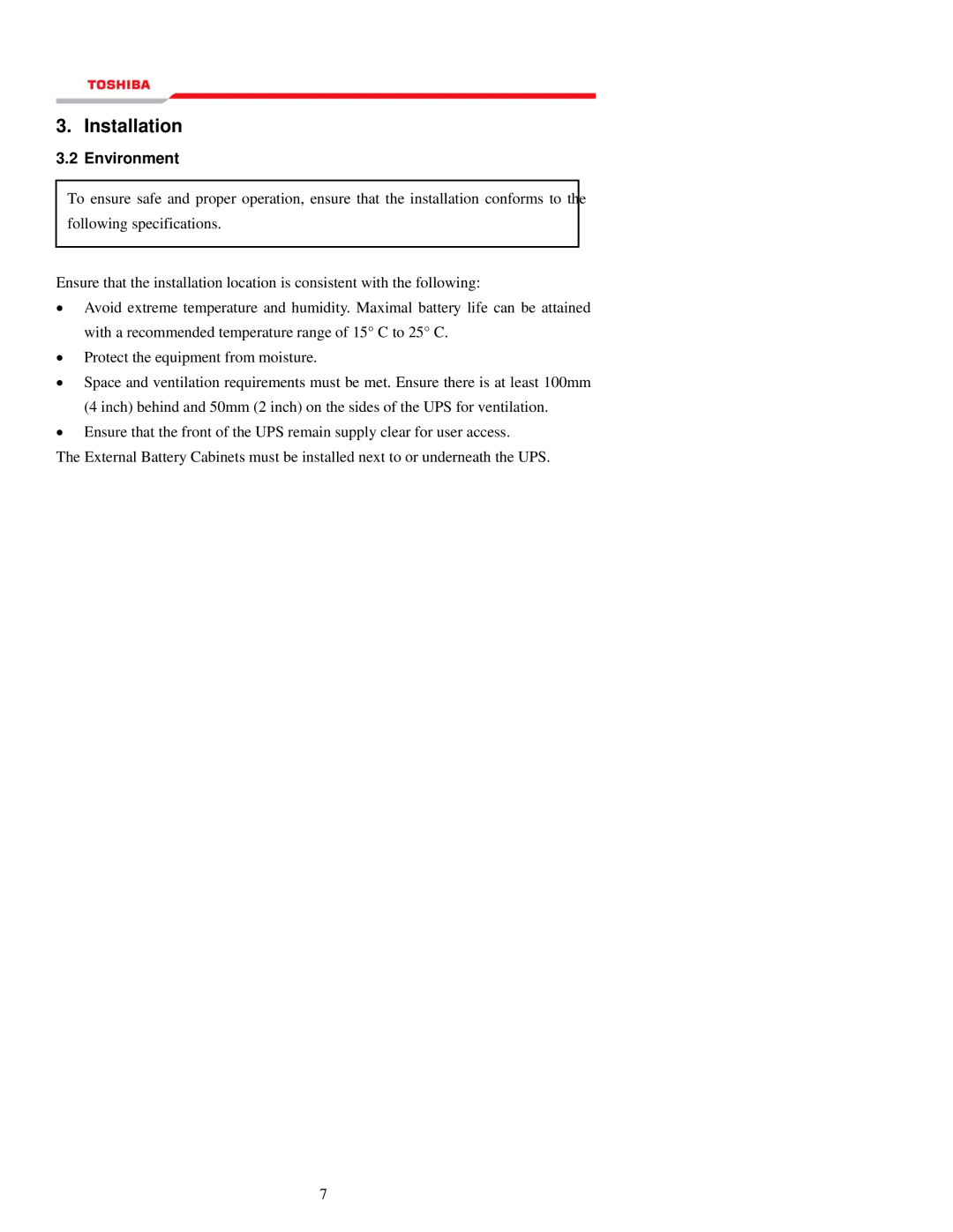 Toshiba 1000 Series manual Installation, Environment 