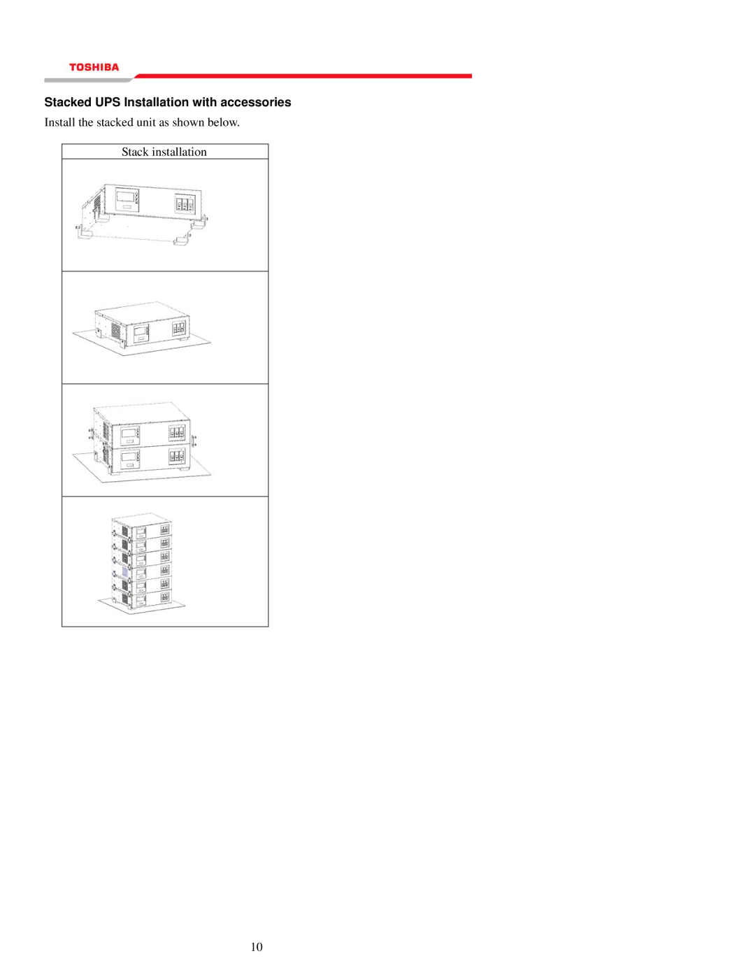 Toshiba 1000 Series manual Stacked UPS Installation with accessories 