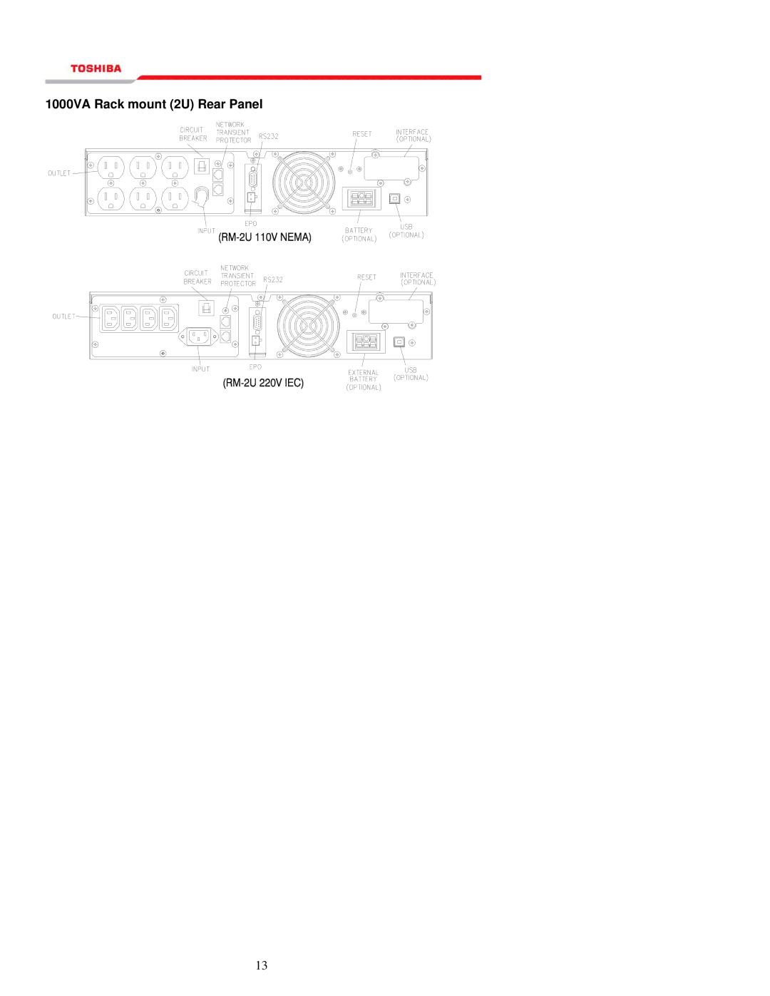 Toshiba 1000 Series manual 1000VA Rack mount 2U Rear Panel 