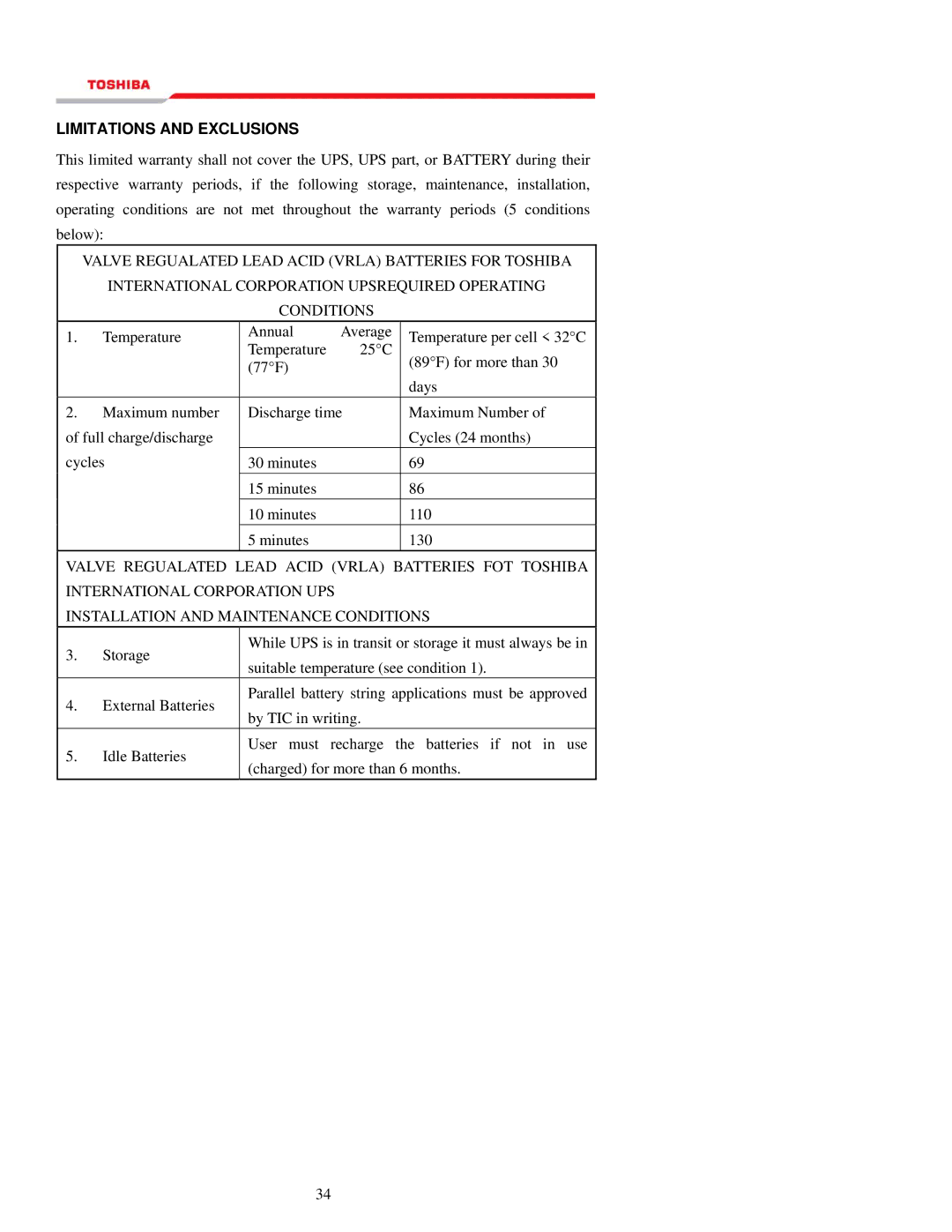 Toshiba 1000 Series manual Limitations and Exclusions 