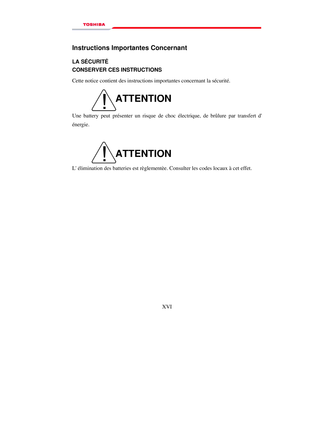 Toshiba 1000 manual Instructions Importantes Concernant, LA Sécurité Conserver CES Instructions 