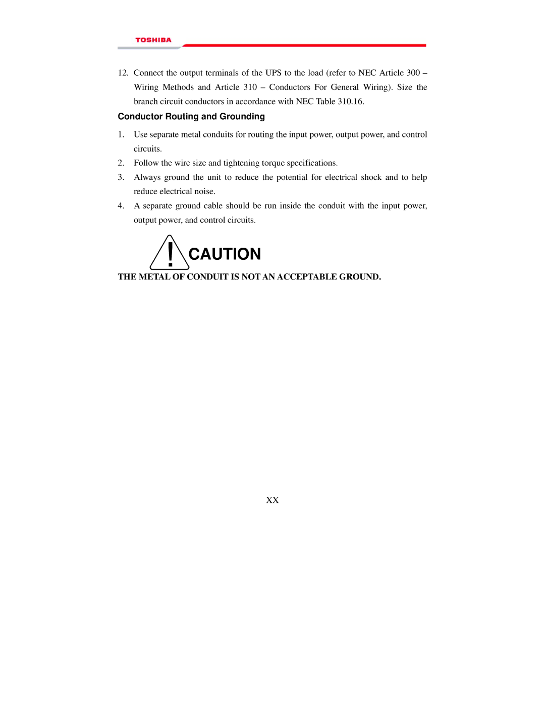 Toshiba 1000 manual Conductor Routing and Grounding 