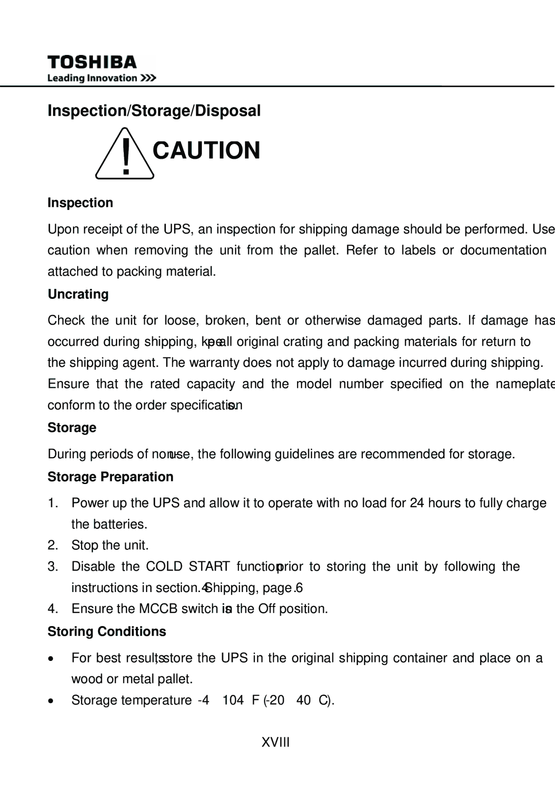 Toshiba 1000 user manual Inspection/Storage/Disposal 