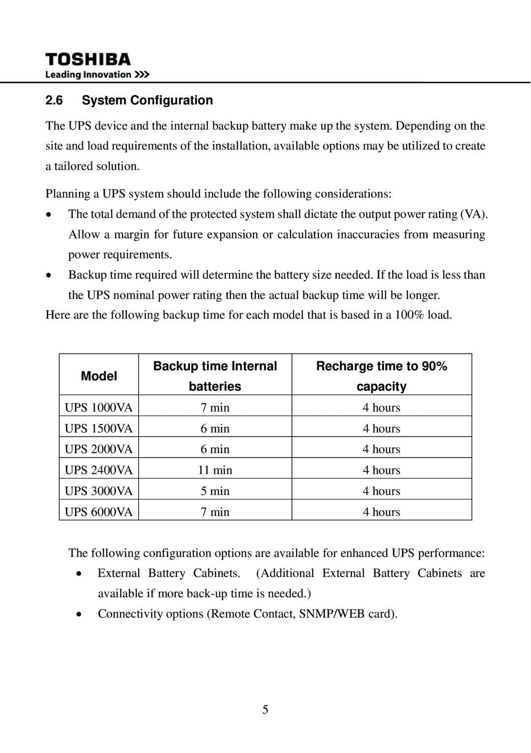 Toshiba 1000 user manual System Configuration 