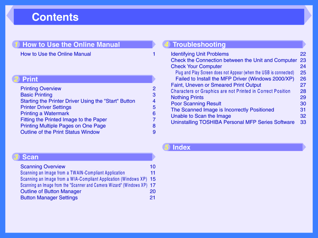 Toshiba 120 manual Contents 