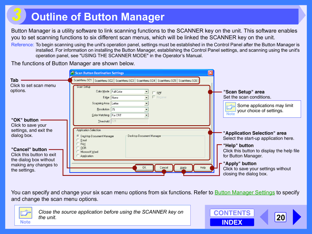 Toshiba 120 manual Outline of Button Manager, Functions of Button Manager are shown below 