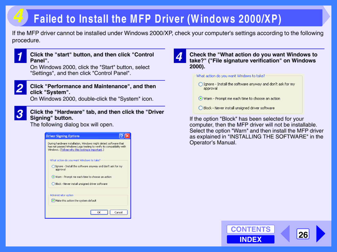 Toshiba 120 manual Failed to Install the MFP Driver Windows 2000/XP 