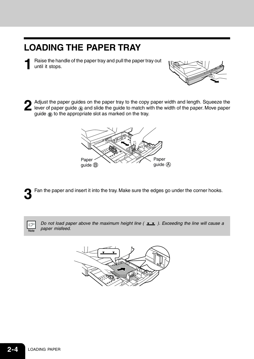 Toshiba 120/150 manual Loading the Paper Tray 