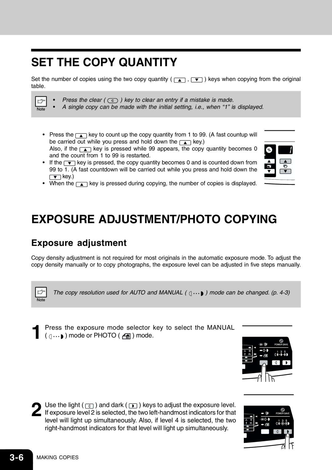 Toshiba 120/150 manual SET the Copy Quantity, Exposure ADJUSTMENT/PHOTO Copying, Exposure adjustment 