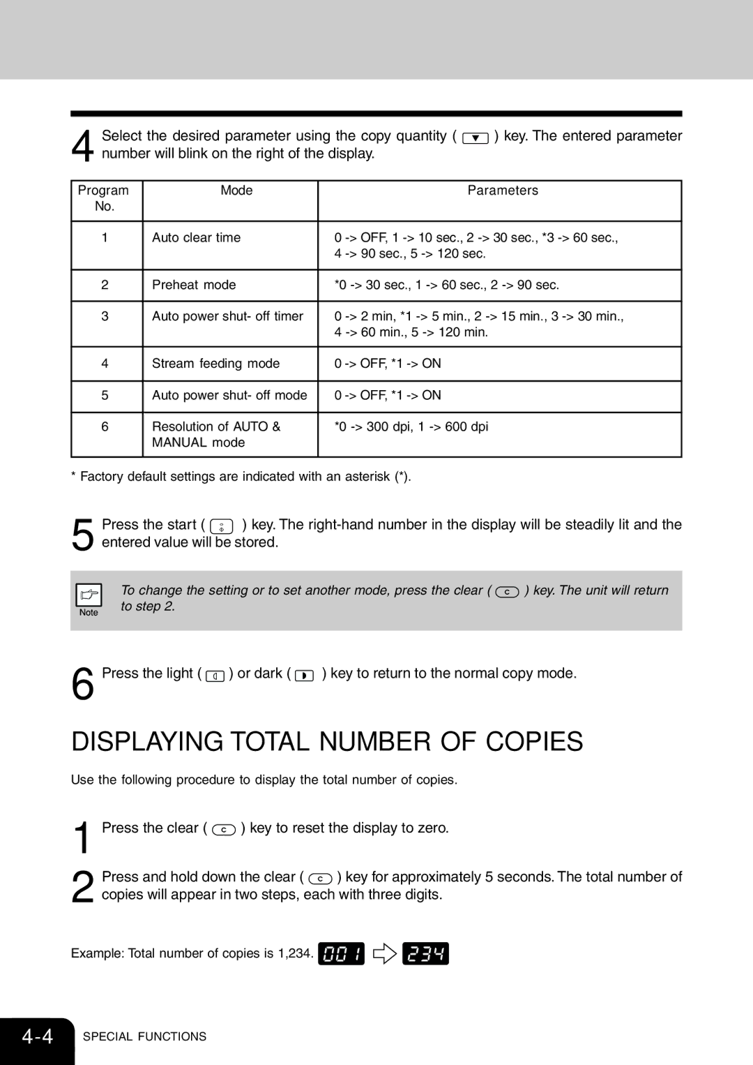 Toshiba 120/150 manual Displaying Total Number of Copies, Copies will appear in two steps, each with three digits 