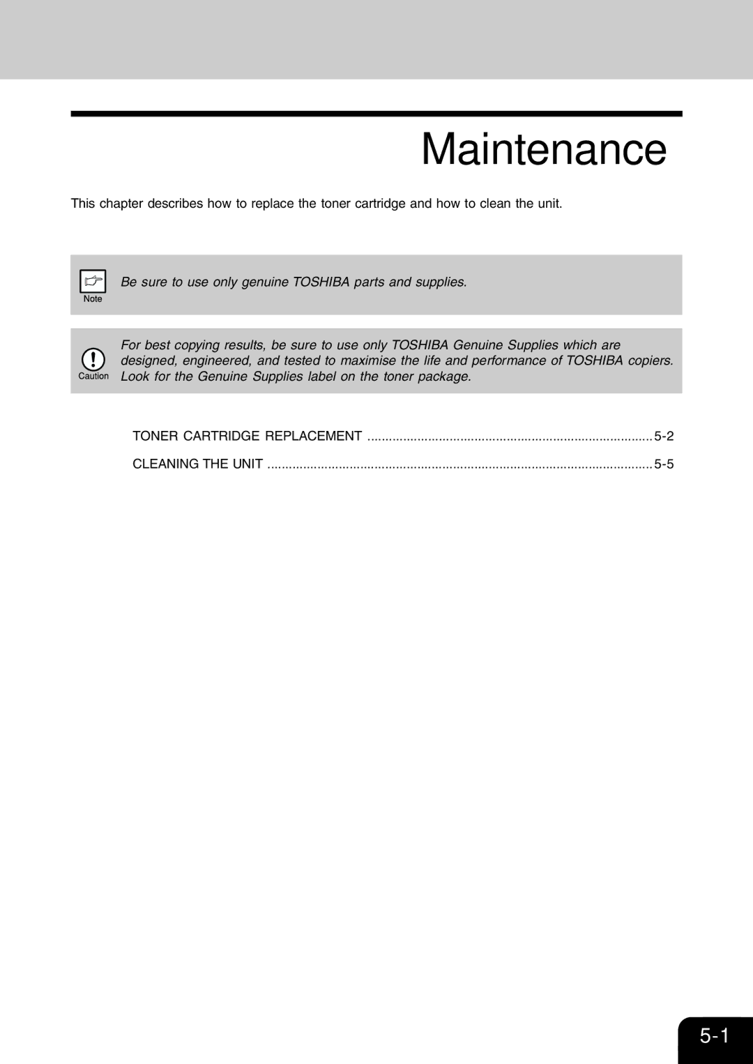 Toshiba 120/150 manual Maintenance 