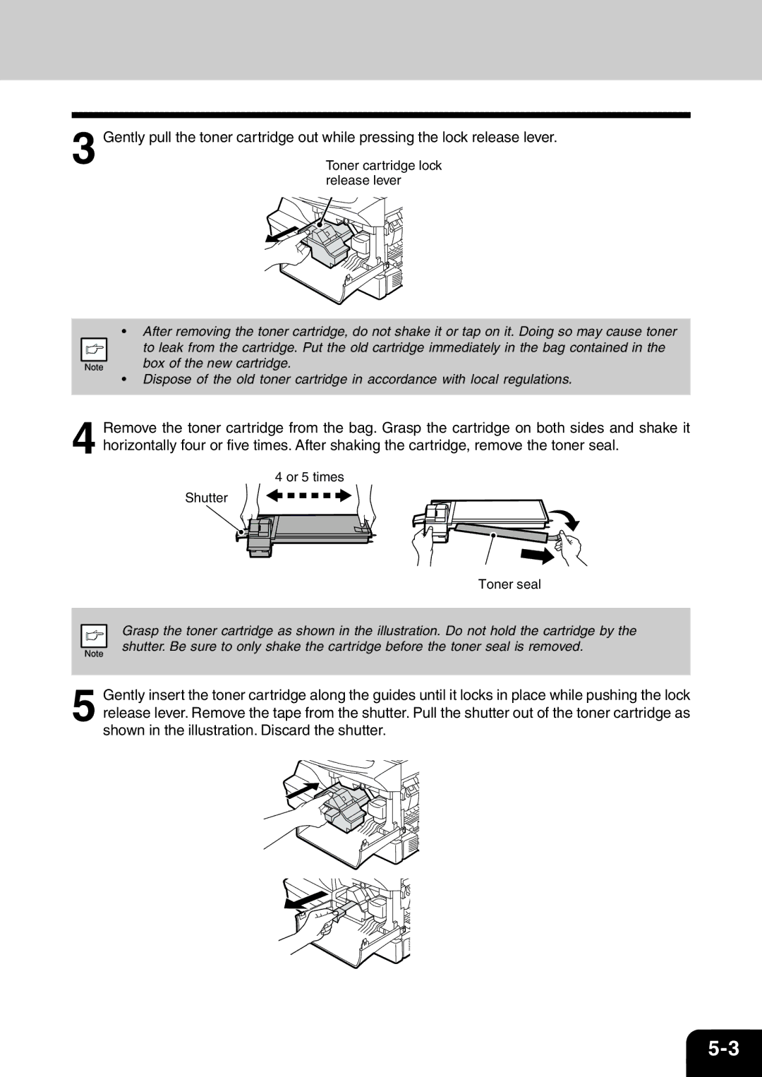 Toshiba 120/150 manual Or 5 times Shutter Toner seal 