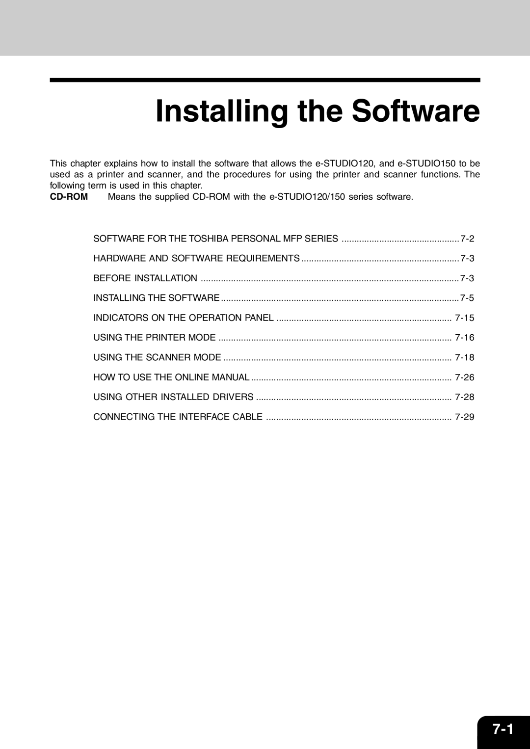 Toshiba 120/150 manual Installing the Software 