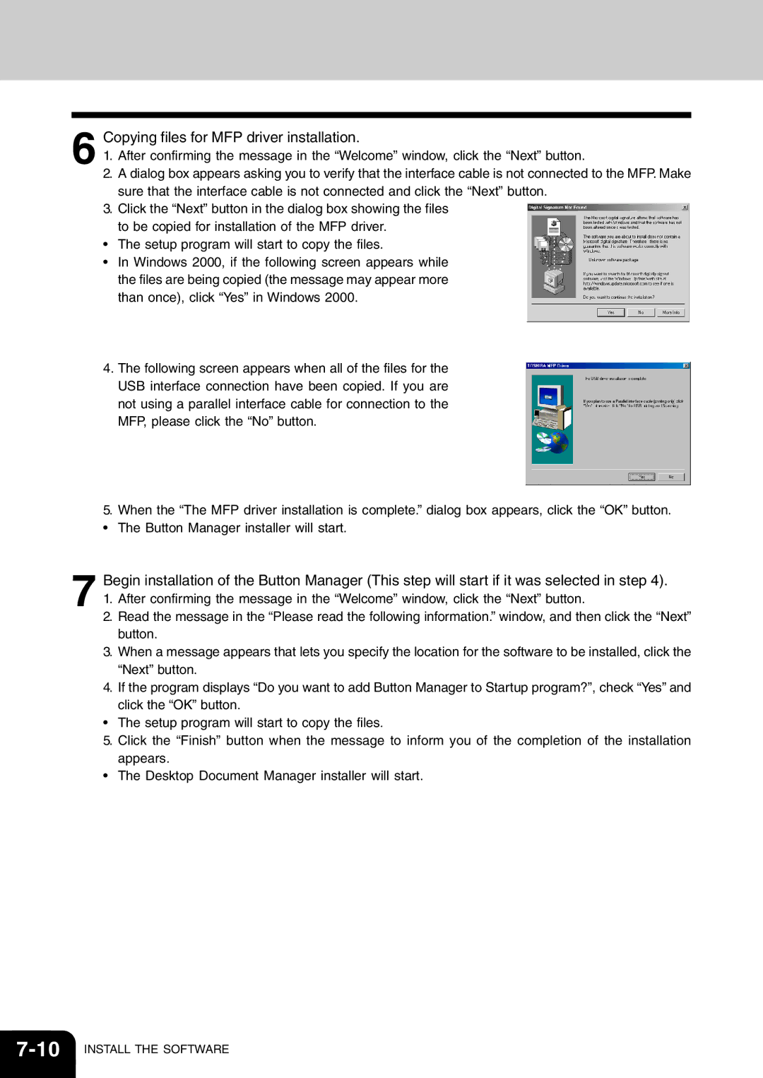 Toshiba 120/150 manual Copying files for MFP driver installation 